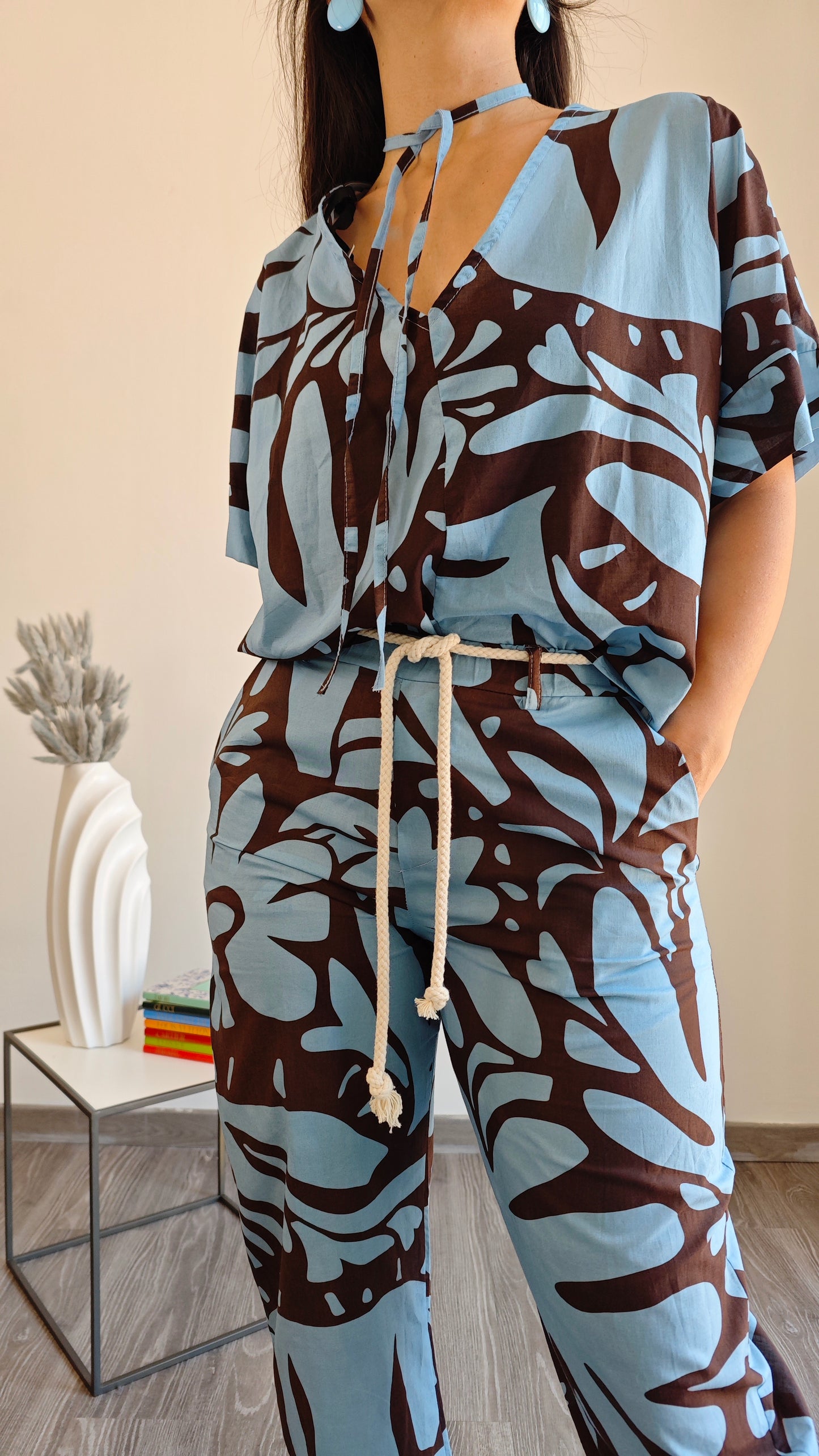 Blusa scatoletta mezza manica fantasia -50%