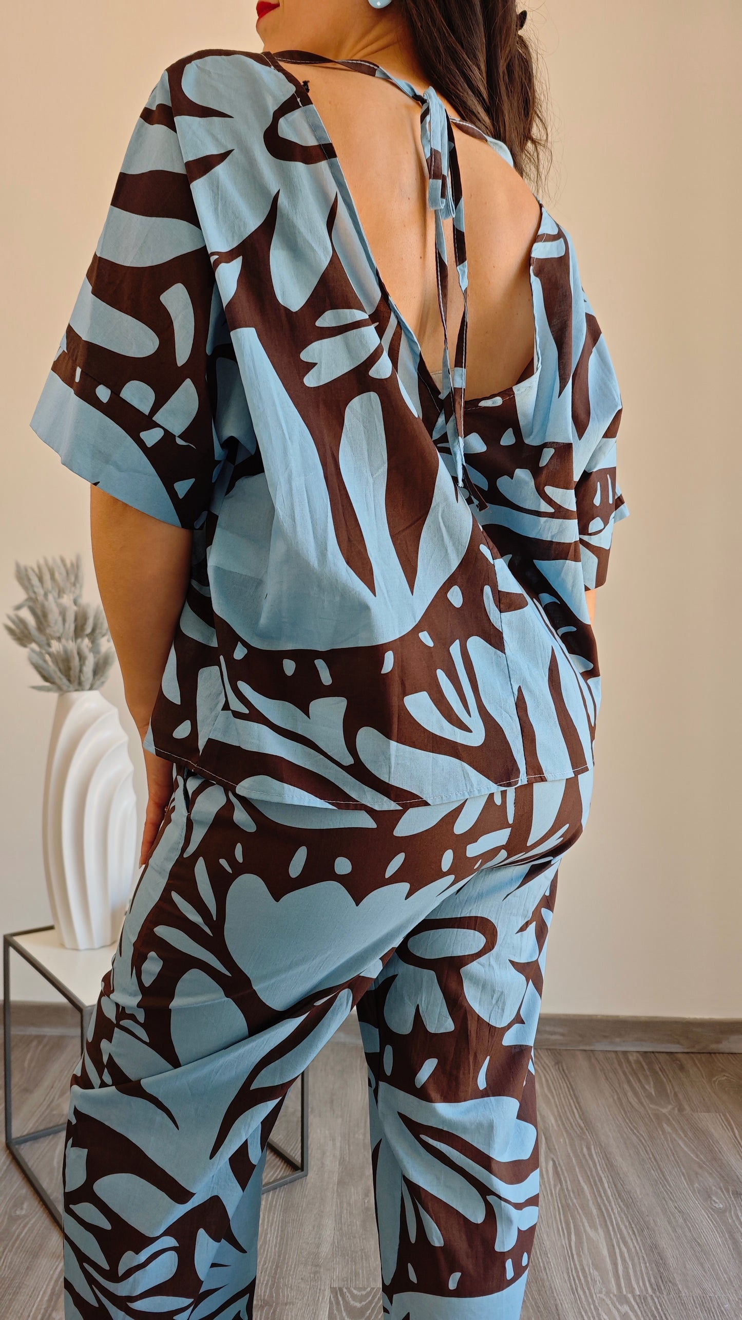Blusa scatoletta mezza manica fantasia -50%