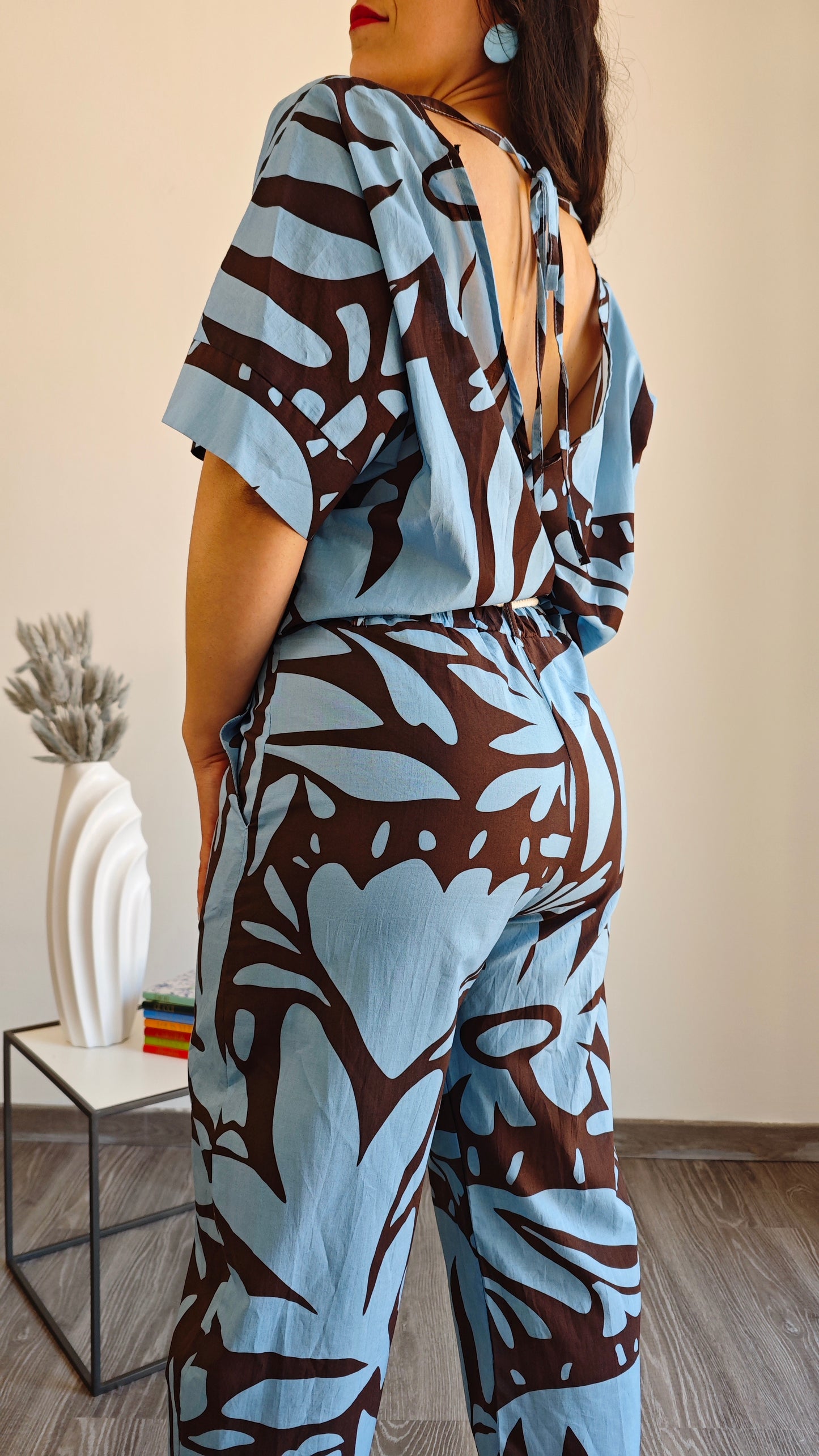 Blusa scatoletta mezza manica fantasia -50%