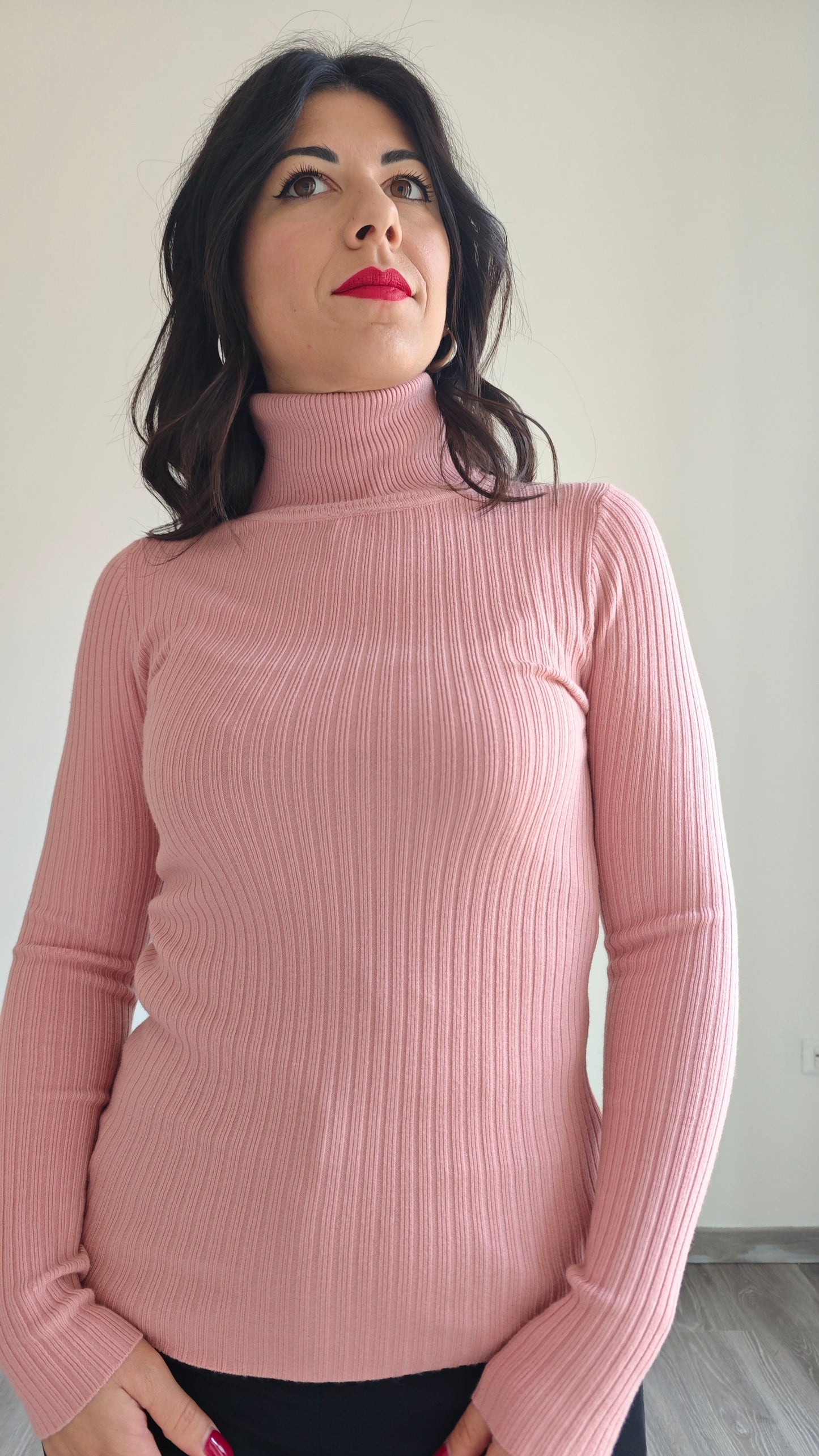 Maglia collo Alto a Costine Elasticizzata -32%