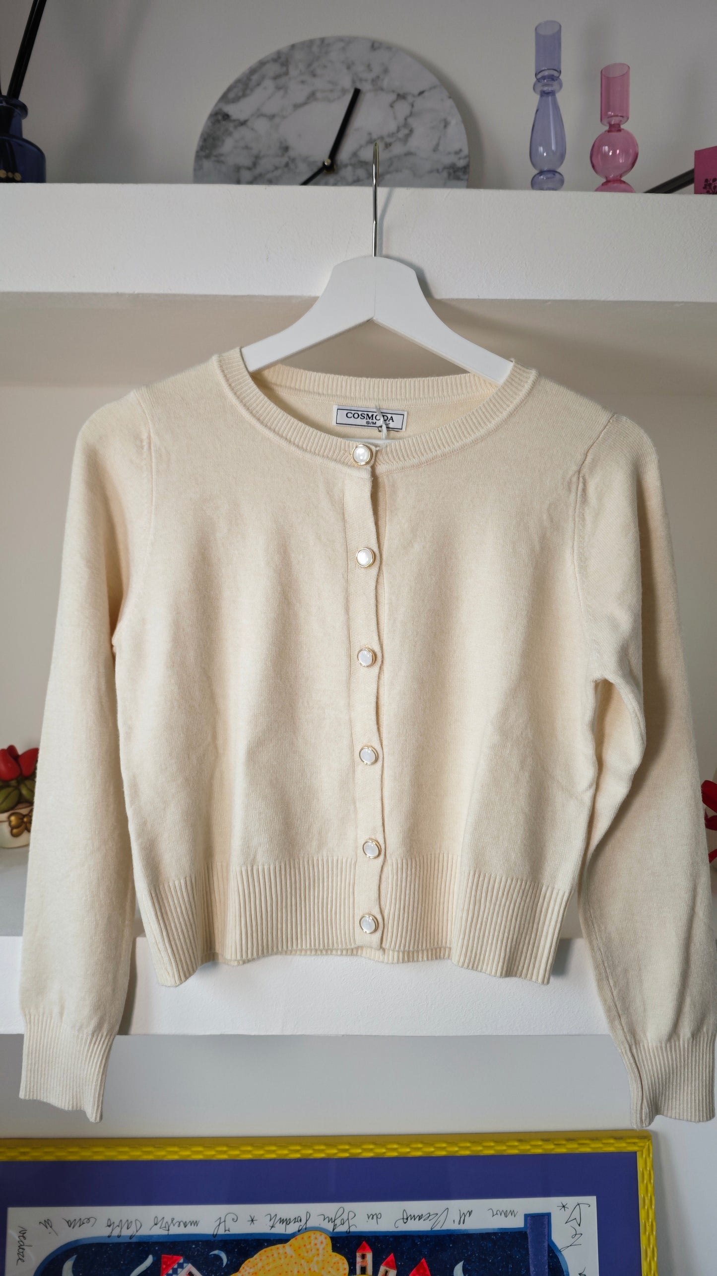 Cardigan Crop in maglia di viscosa con Bottoni madreperla