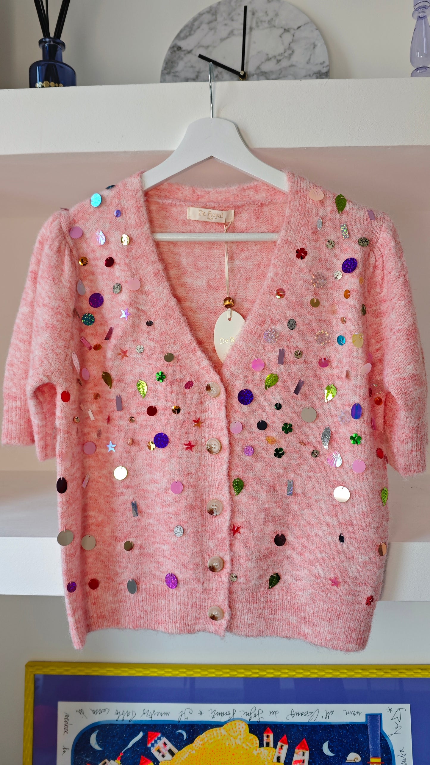 Cardigan mezza manica con applicazioni paillettes -50%