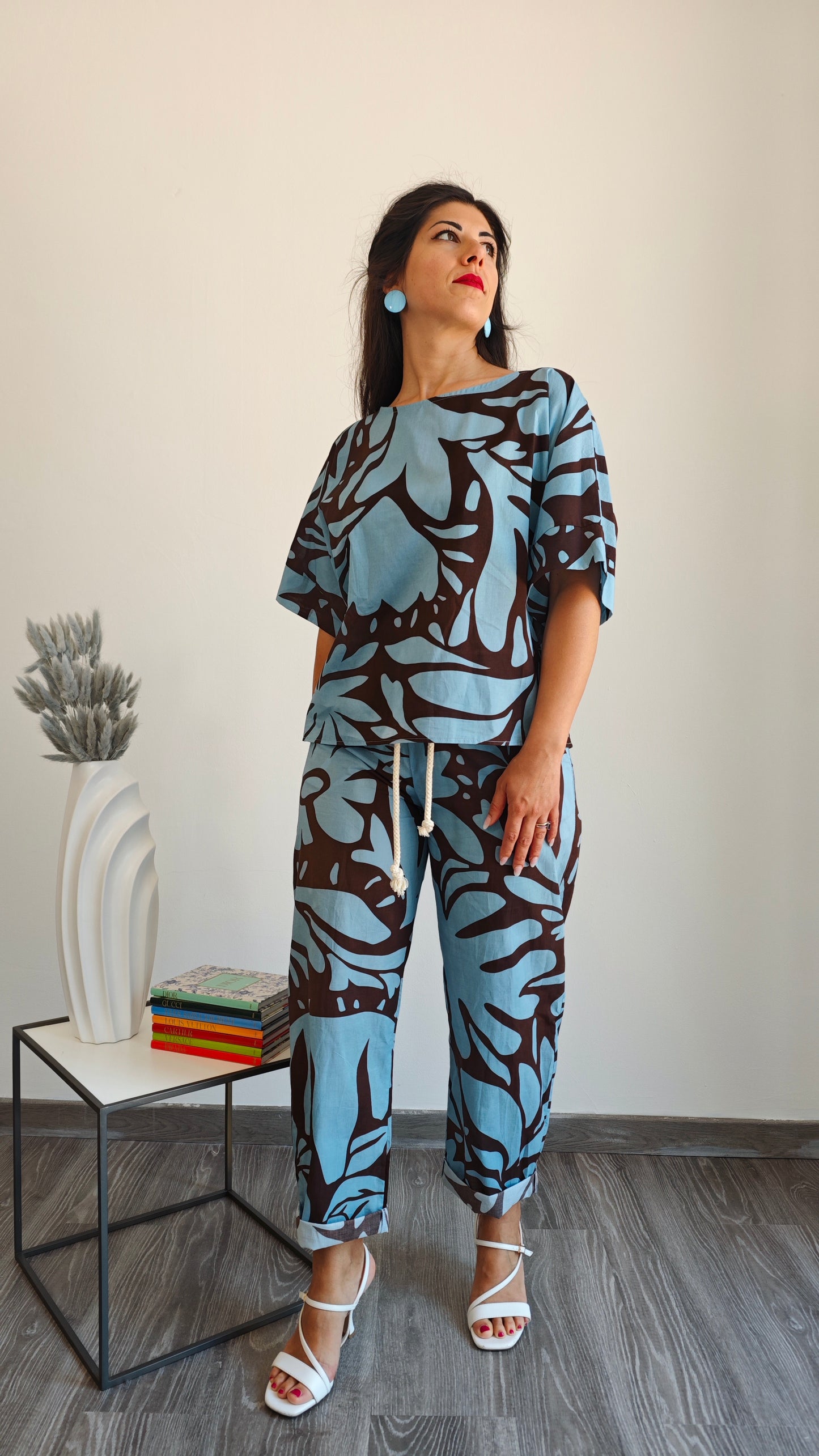 Blusa scatoletta mezza manica fantasia -50%