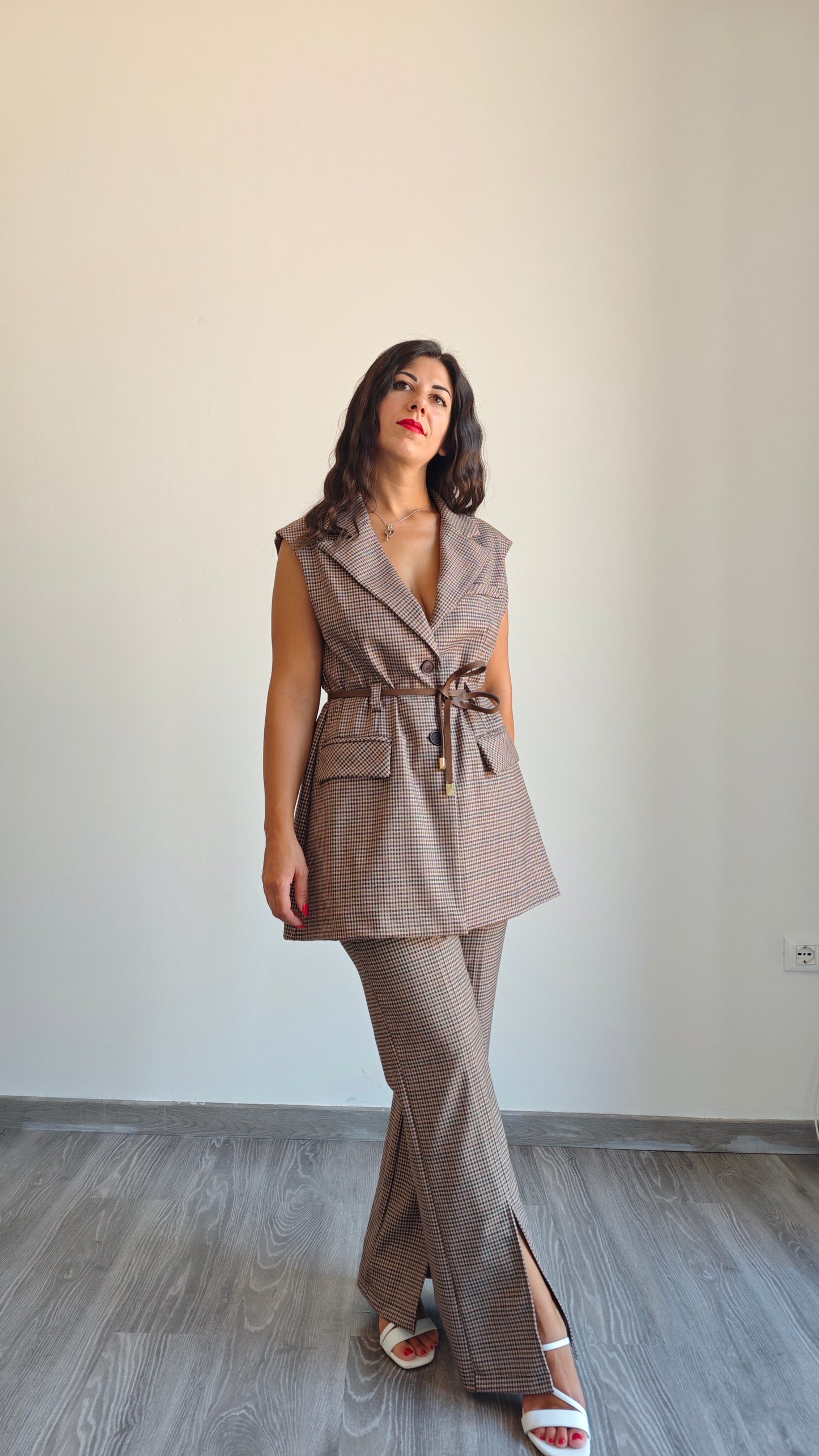 Gilet Lungo monopetto con cintura in vita