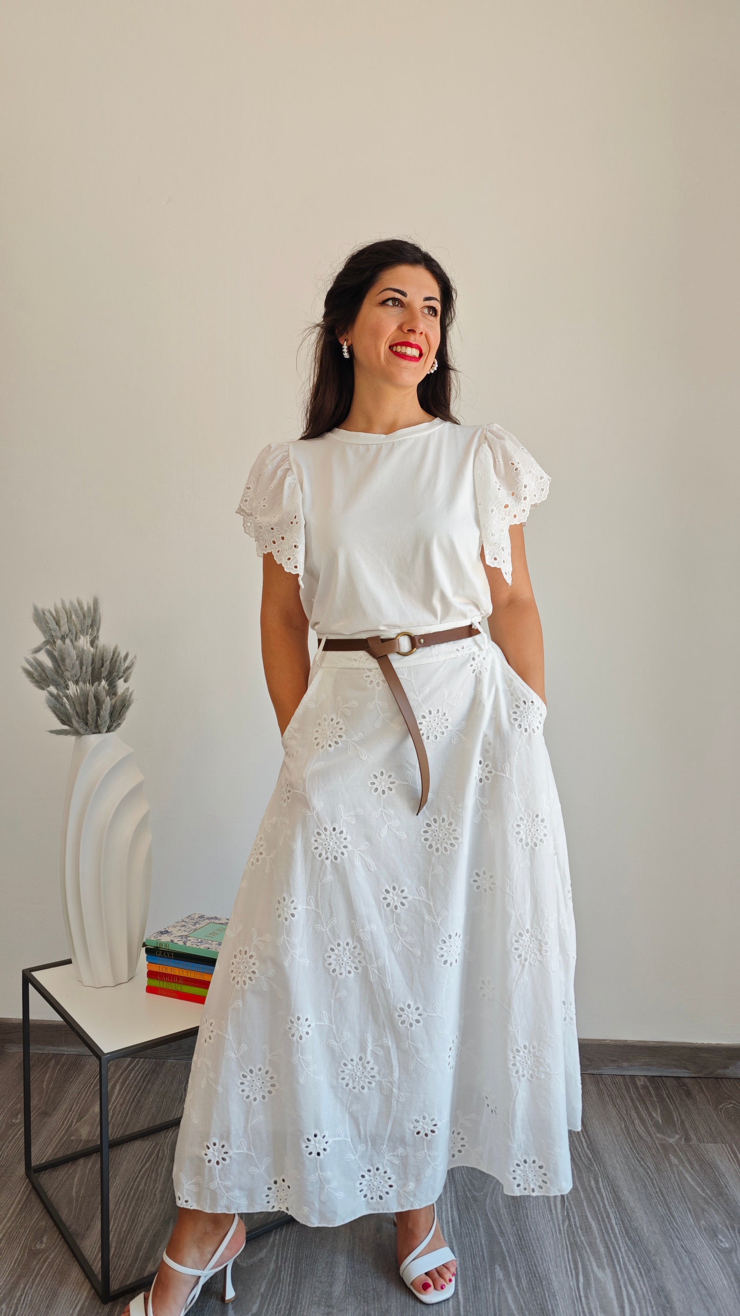 Gonna midi in pizzo Sangallo -50%