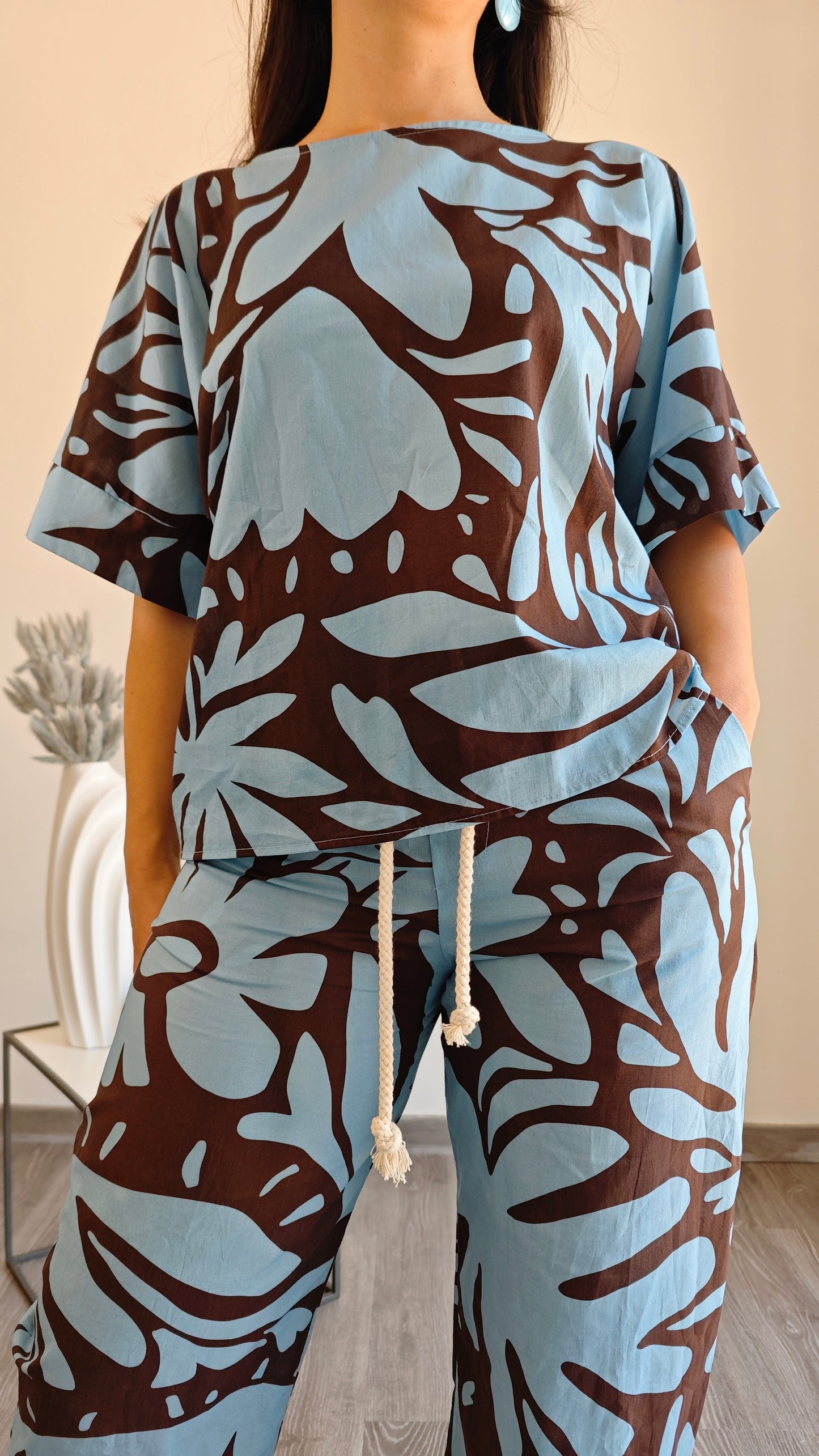 Blusa scatoletta mezza manica fantasia -50%