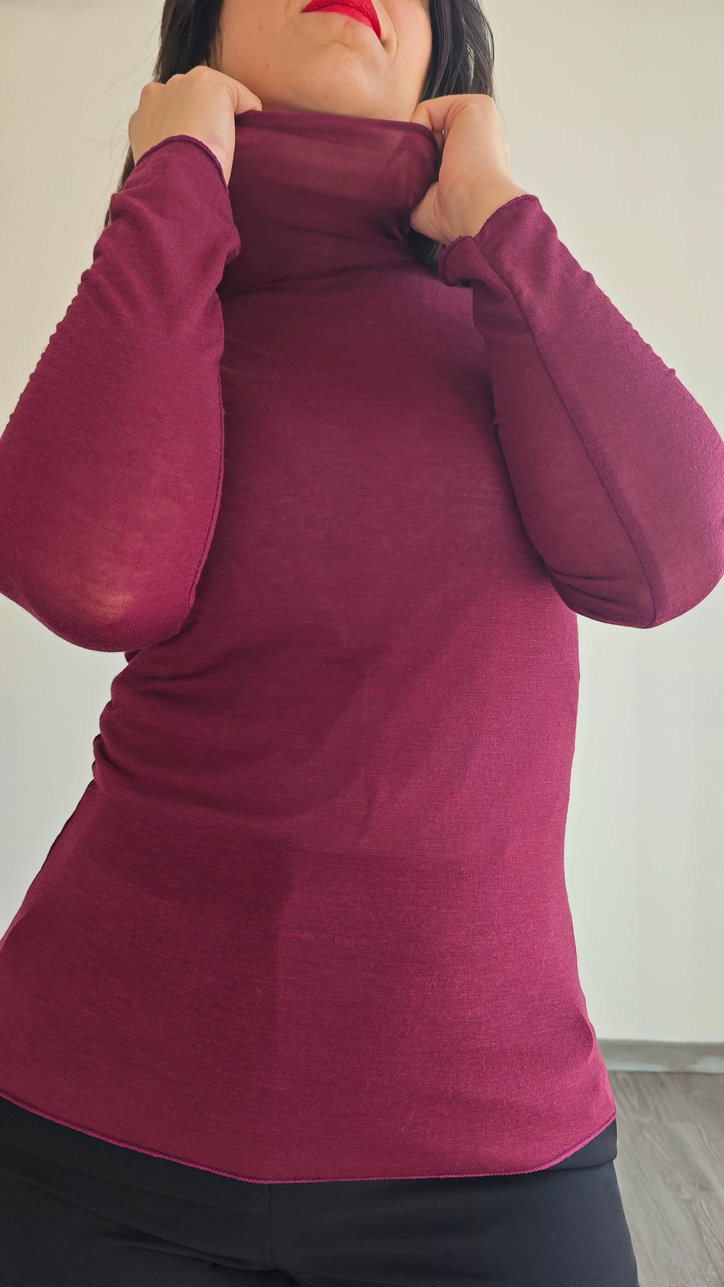 Maglia Manica Lunga a Collo alto Ultralight in Misto Cashmere