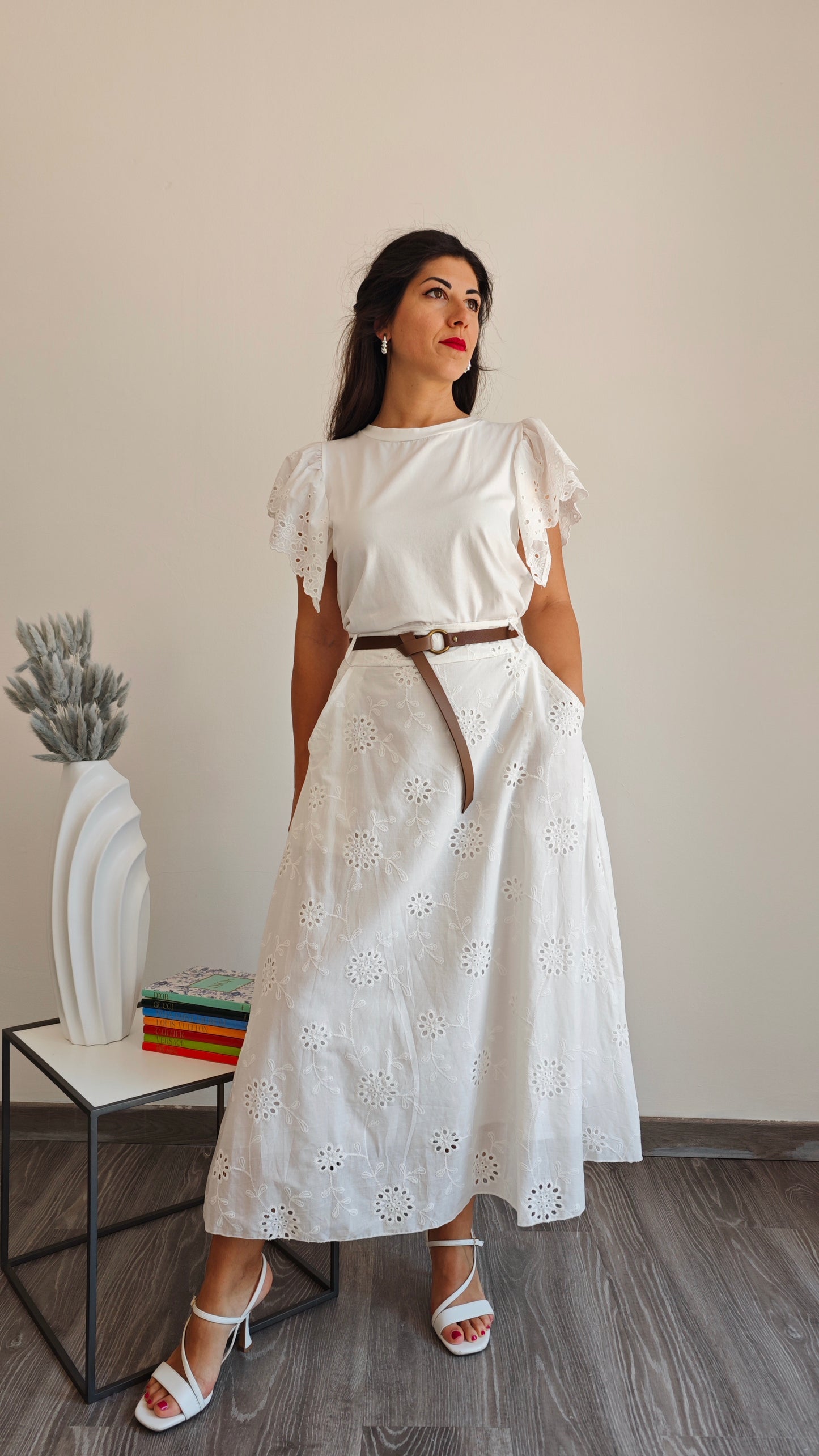 Gonna midi in pizzo Sangallo -50%
