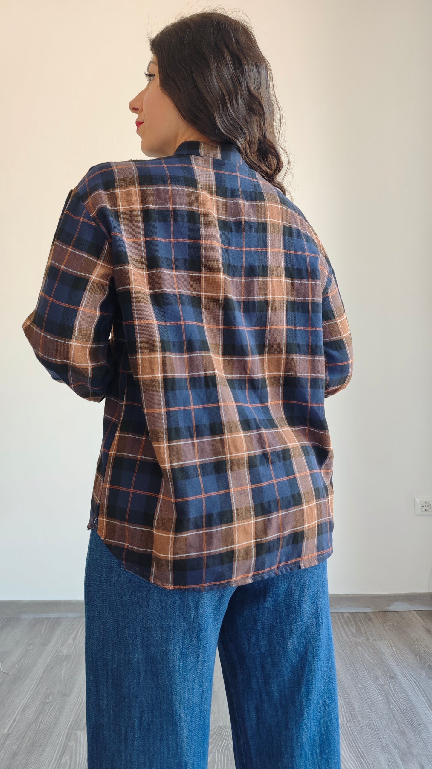 Camicia collo Coreana con Rouche a Quadri
