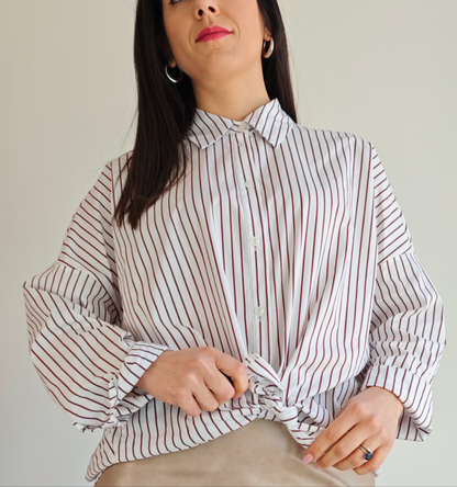 Camicia Bianca  Oversize a Righe Borgogna -50%
