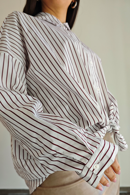 Camicia Bianca  Oversize a Righe Borgogna -50%