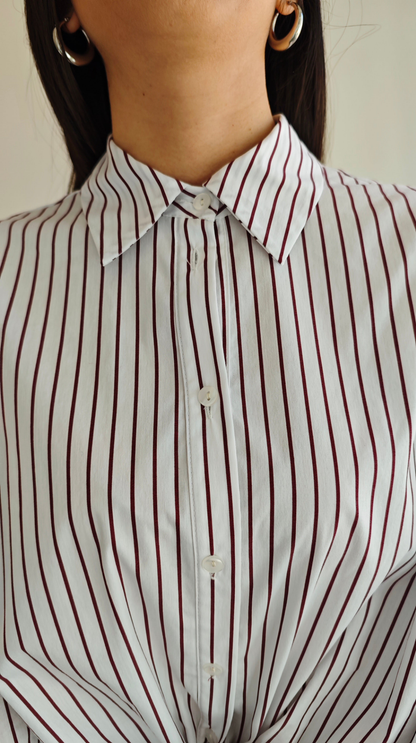Camicia Bianca  Oversize a Righe Borgogna -50%