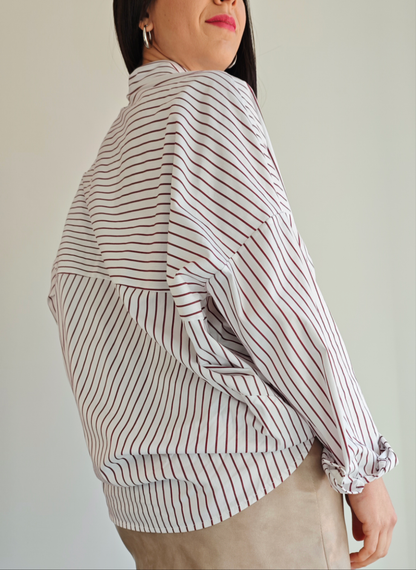Camicia Bianca  Oversize a Righe Borgogna -50%