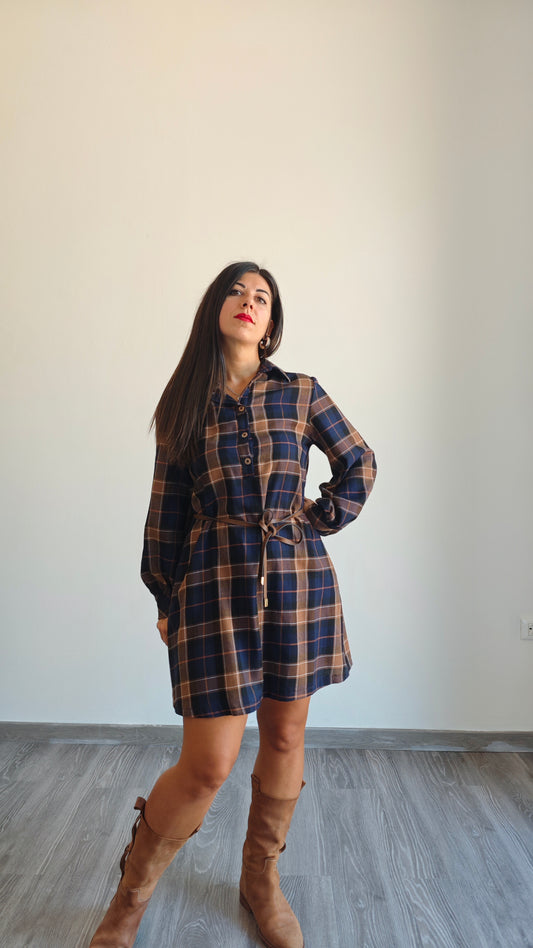 Abito camicia a Quadri con cintura