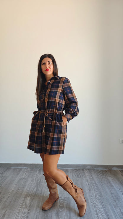 Abito camicia a Quadri con cintura