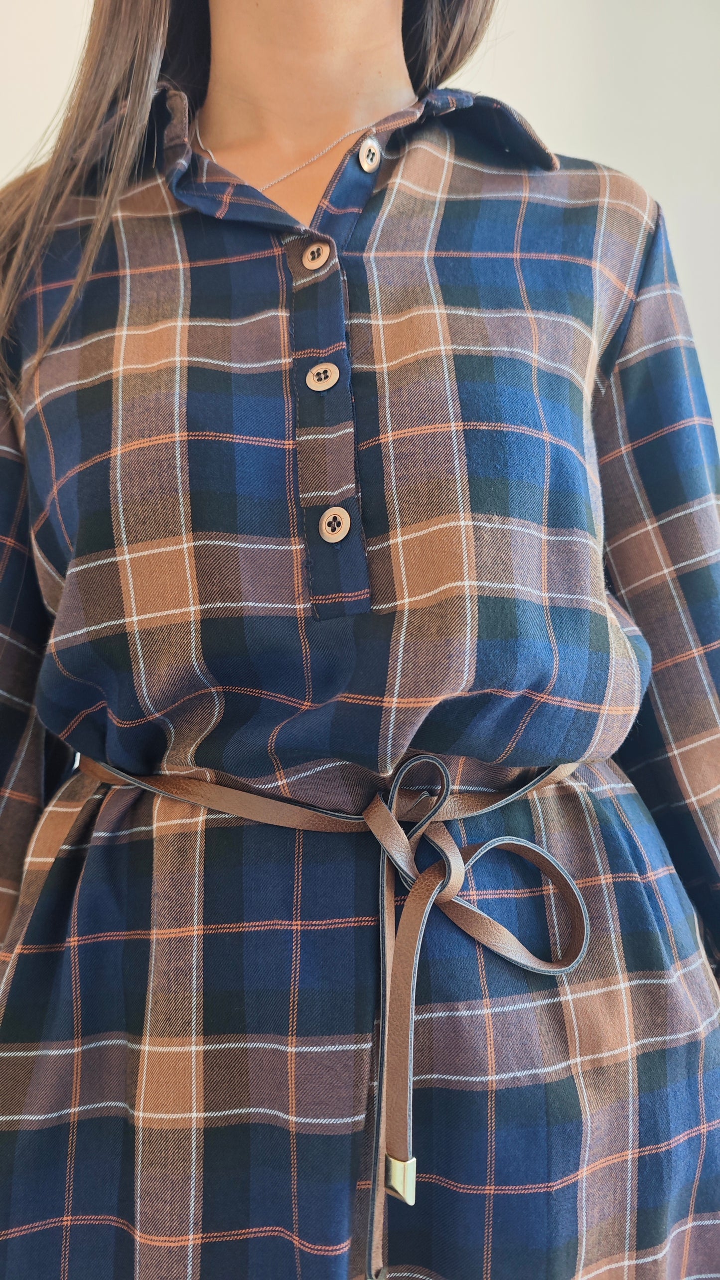 Abito camicia a Quadri con cintura