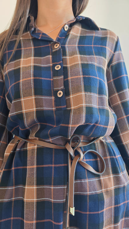 Abito camicia a Quadri con cintura