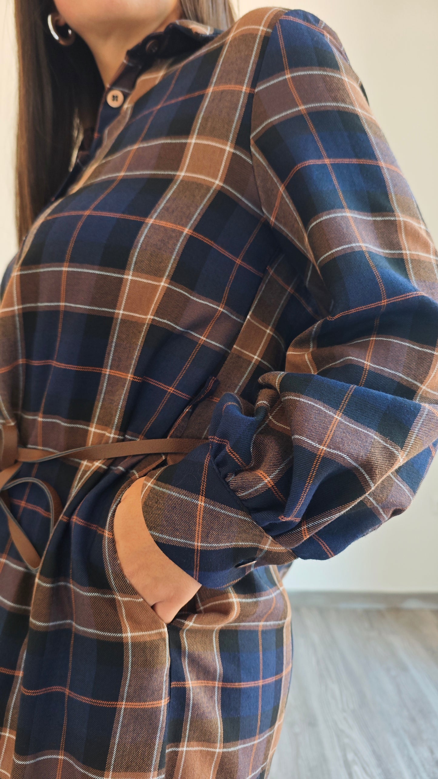 Abito camicia a Quadri con cintura