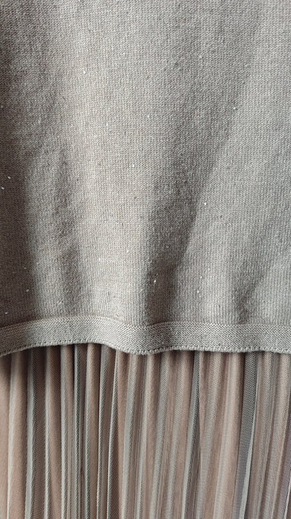 Abito Midi con Maglia dolce vita  e Gonna Plissé in Tulle due in uno -43%