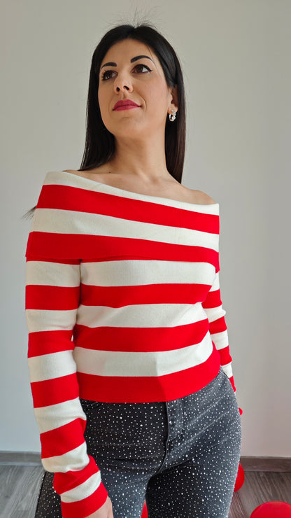 Maglia manica lunga crop con scollo a Barca -50%