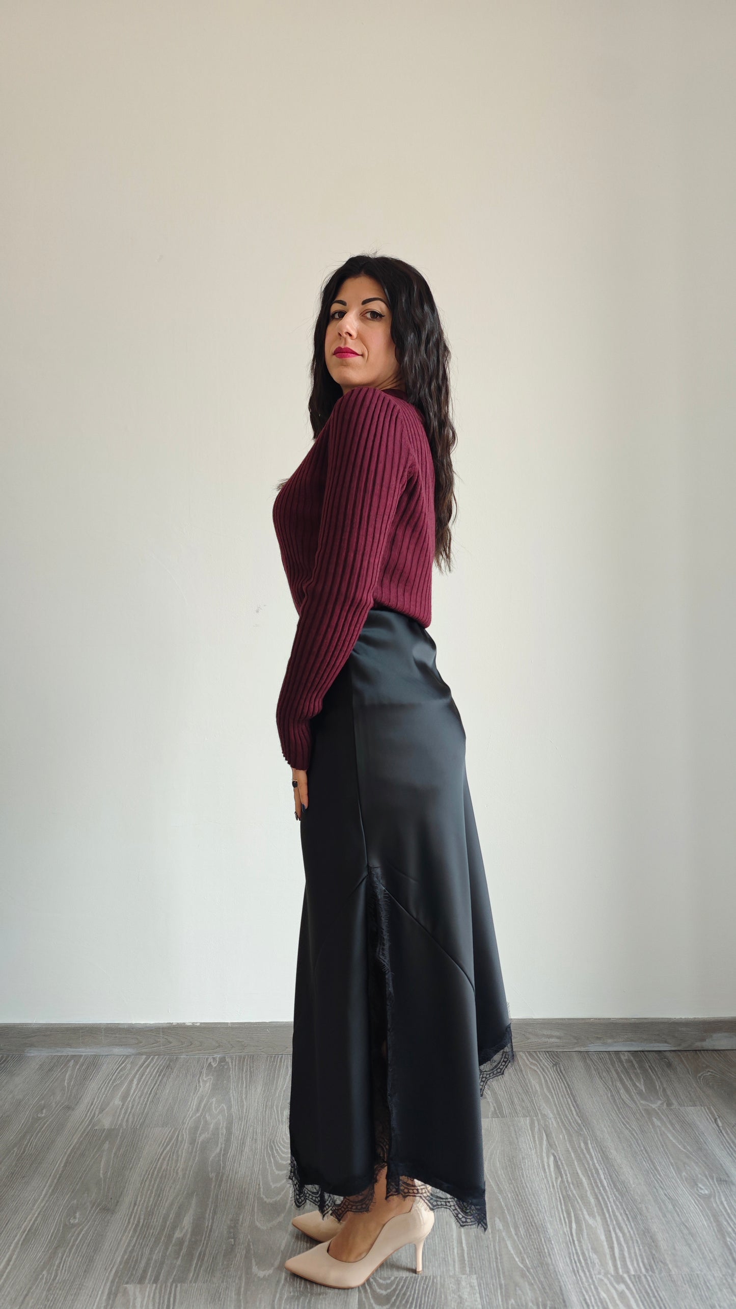 Gonna Midi con ricamo in pizzo -40%