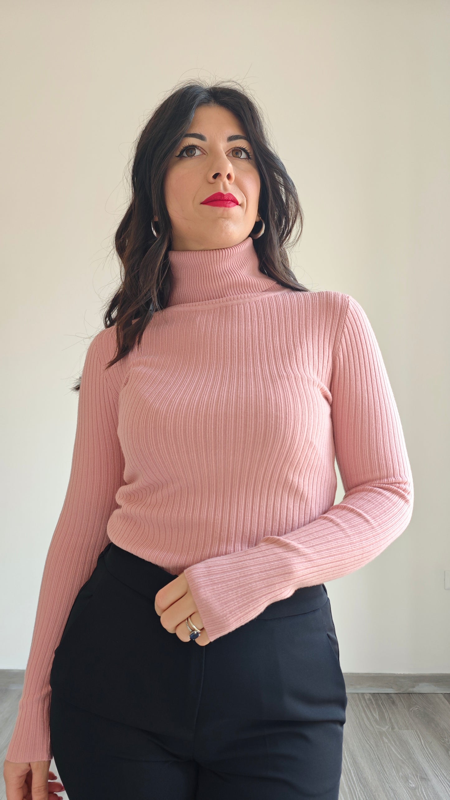 Maglia collo Alto a Costine Elasticizzata -32%