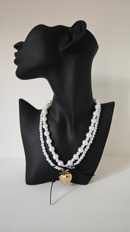 Collana con doppio filo di Perle e ciondolo a Cuore ◼️-50%
