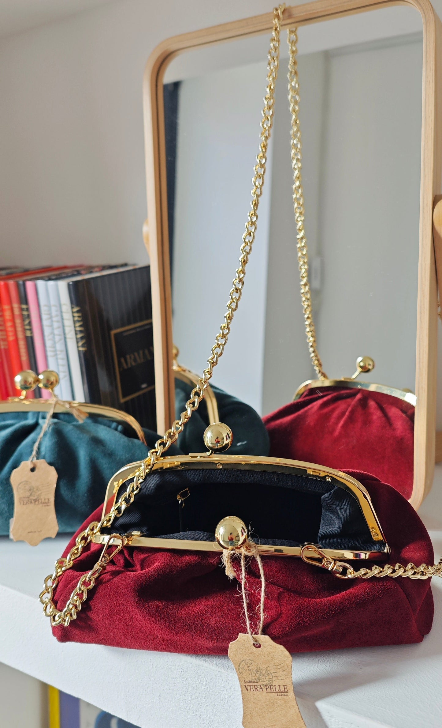 Borsa Pochette Pasticcino con tracolla a catenella in Vera Pelle -30%