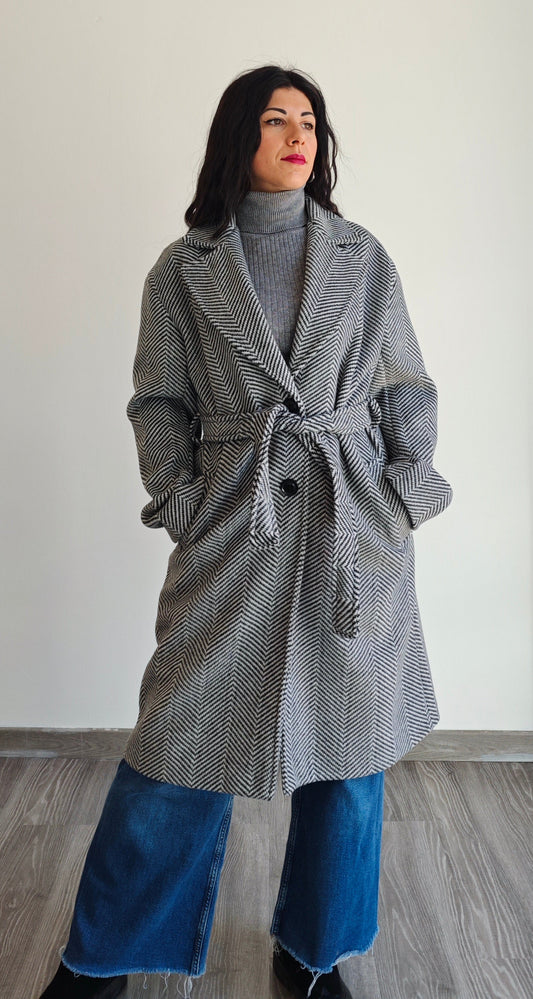 Cappotto Oversize con fusciacca e fantasia herringbone -30%