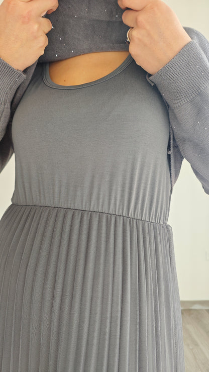 Abito Midi con Maglia dolce vita  e Gonna Plissé in Tulle due in uno -43%