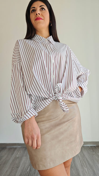 Camicia Bianca  Oversize a Righe Borgogna -50%