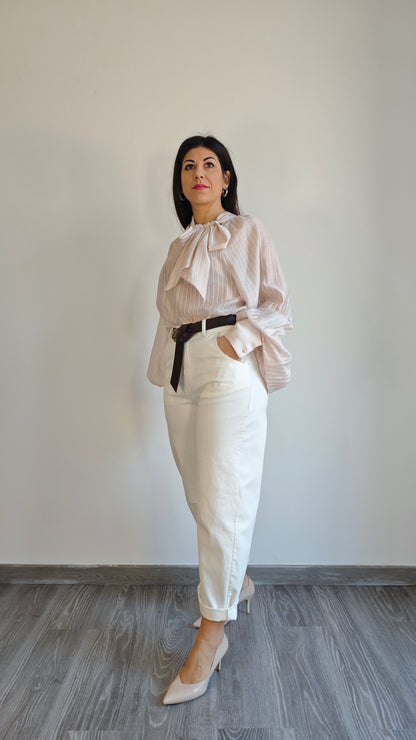 Pantalone bianco a Caramella con cintura -50%