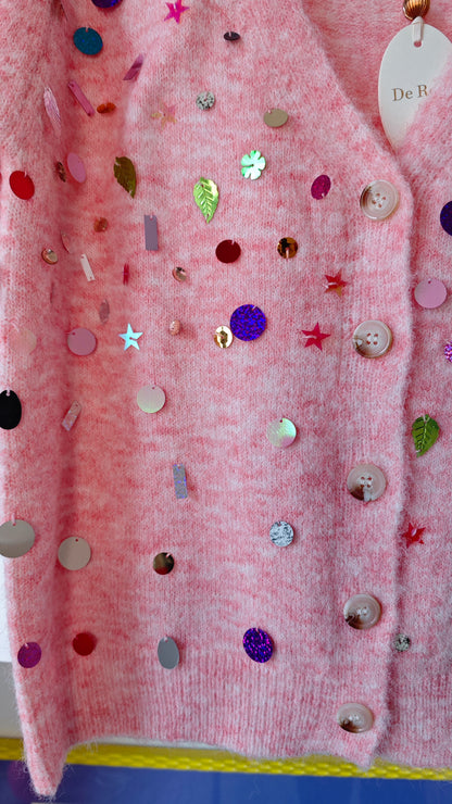 Cardigan mezza manica con applicazioni paillettes  -50%
