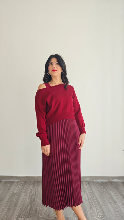 Abito Midi con Maglia oversize e Gonna Plissé due in uno -30%