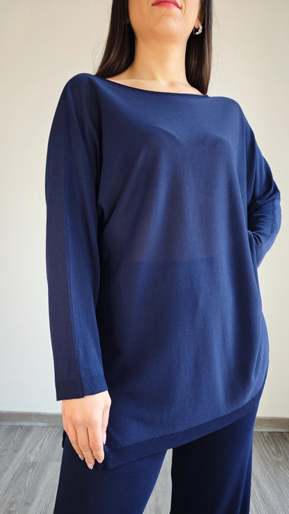 Maglia Blu oversize in maglia sottile di viscosa -50%