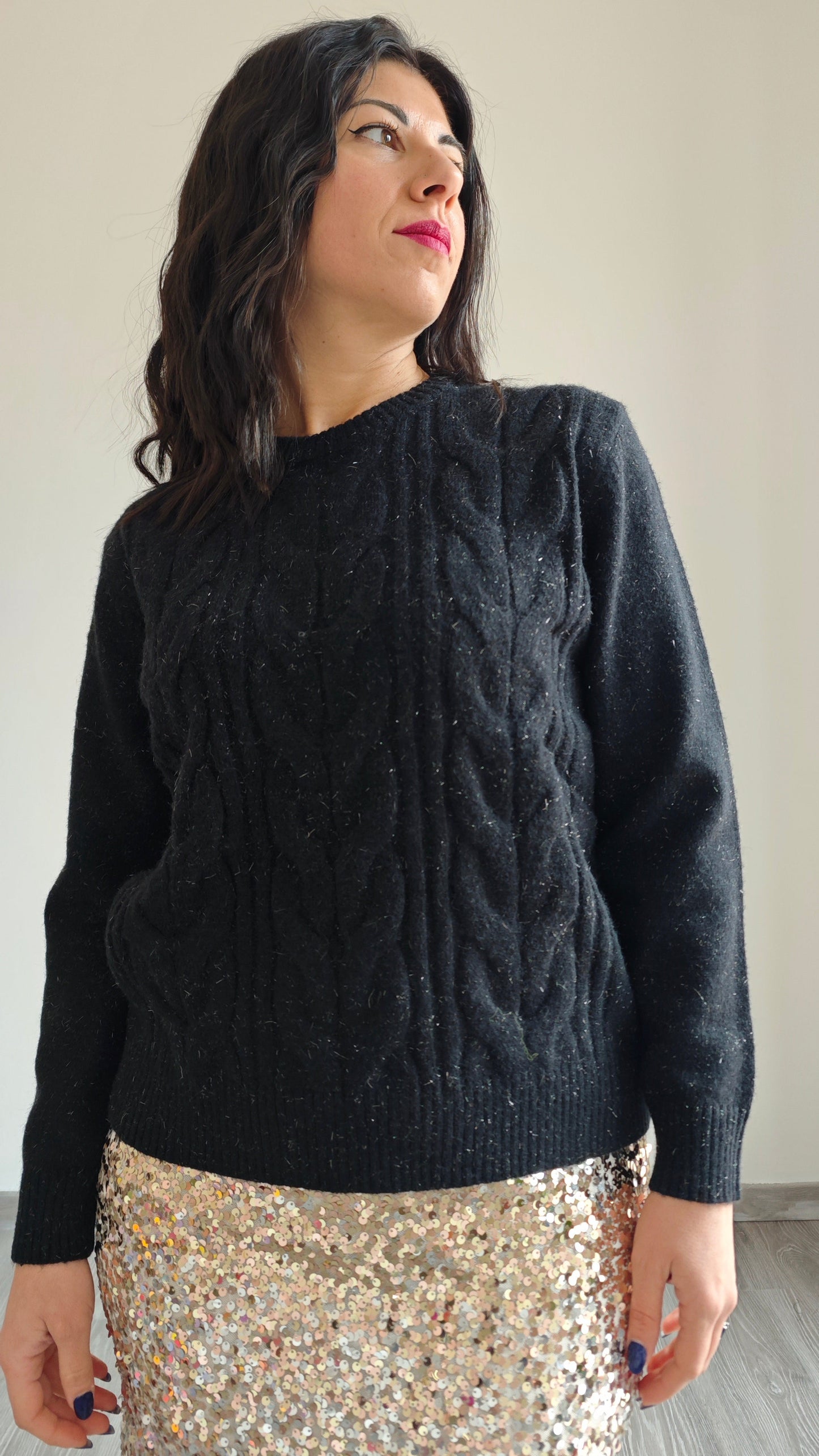 Maglia con Lavorazione a Trecce e inserti in Lurex -20%