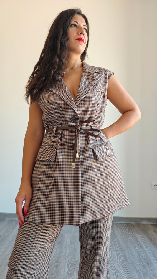 Gilet Lungo monopetto con cintura in vita