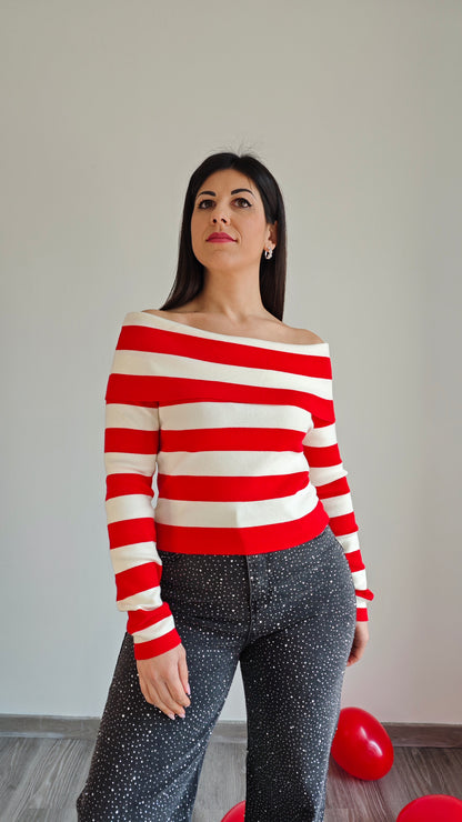 Maglia manica lunga crop con scollo a Barca -50%