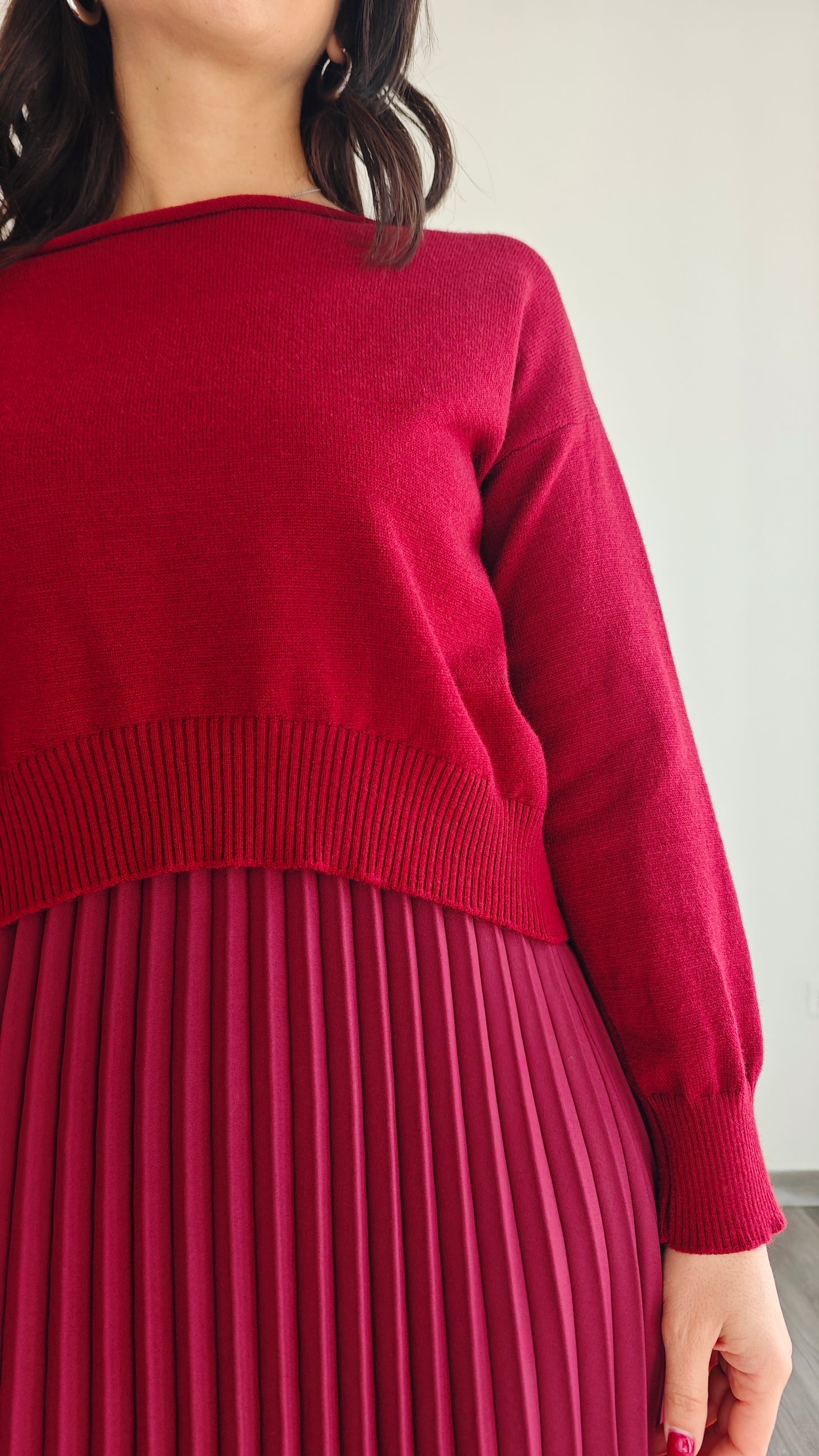 Abito Midi con Maglia oversize e Gonna Plissé due in uno -30%