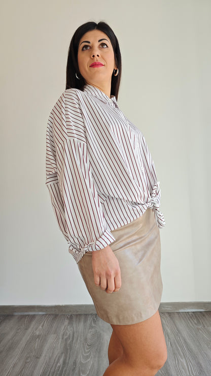 Camicia Bianca  Oversize a Righe Borgogna -50%