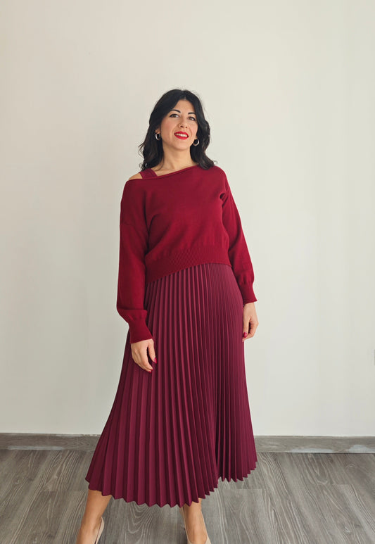 Abito Midi con Maglia oversize e Gonna Plissé due in uno -30%