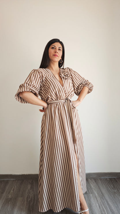 Abito Lungo a Righe con spacco laterale -50%