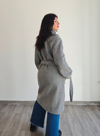 Cappotto Oversize con fusciacca e fantasia herringbone -30%