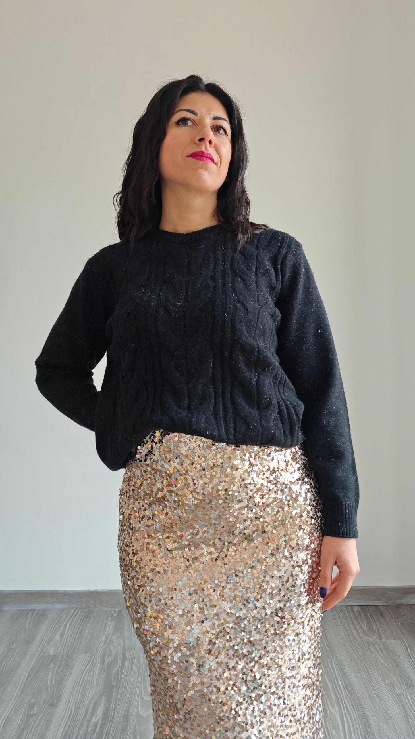 Maglia con Lavorazione a Trecce e inserti in Lurex -20%