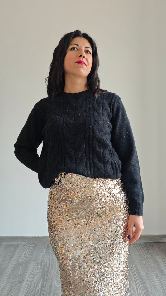 Maglia con Lavorazione a Trecce e inserti in Lurex -20%