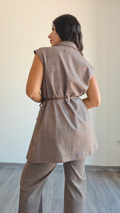 Gilet Lungo monopetto con cintura in vita