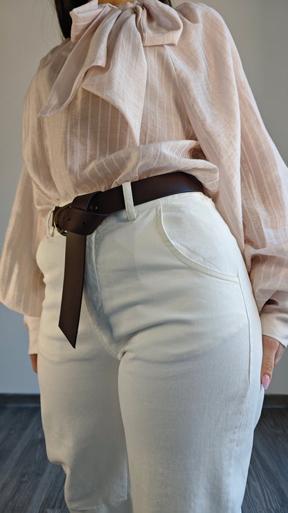 Pantalone bianco a Caramella con cintura -50%