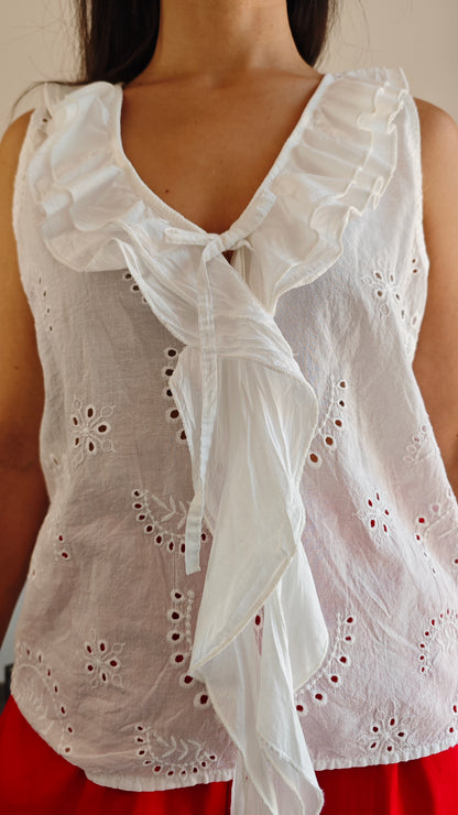 Blusa Smanicata in pizzo sangallo con Rouge -50%