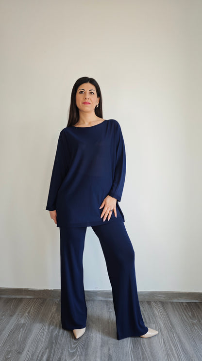 Pantalone blu in maglia di viscosa morbida -50%
