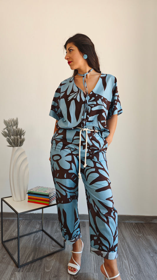 Blusa scatoletta mezza manica fantasia -50%